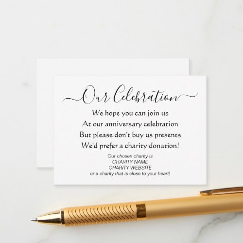 Elegant Simple Party No Gifts Charity Enclosure Card