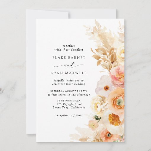 Elegant, Simple Peach, Blush, Cream, Blue Wedding Invitation | Zazzle