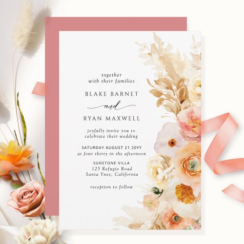 Elegant Simple Peach Blush Cream Coral Wedding Invitation