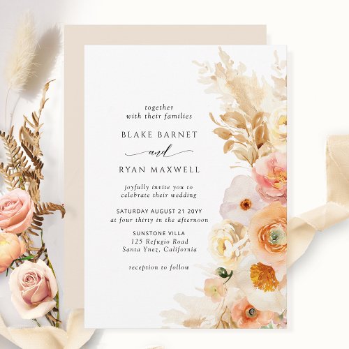 Elegant Simple Peach Blush Cream Wedding Invitation