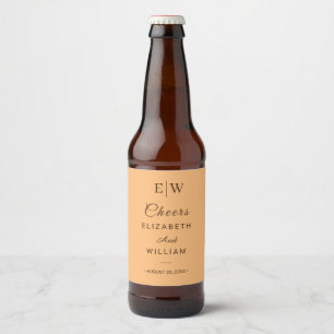 Elegant Simple Peach Monogram Wedding Beer Bottle Label