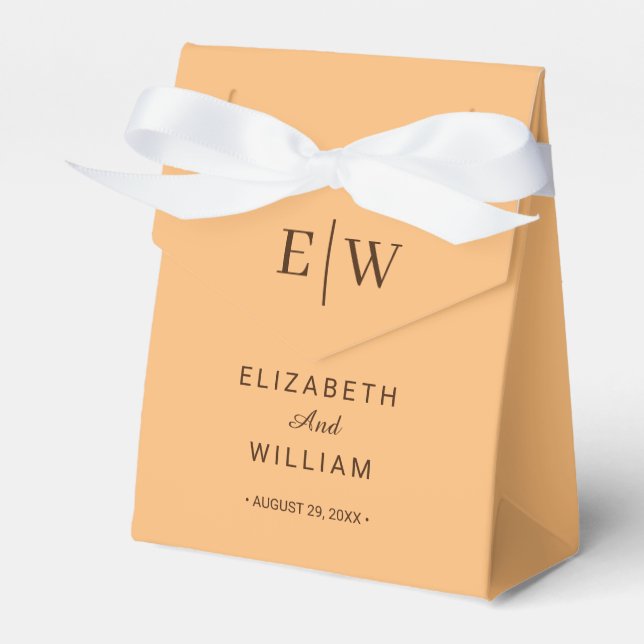 Elegant Simple Peach Monogram Wedding Favor Boxes (Front Side)