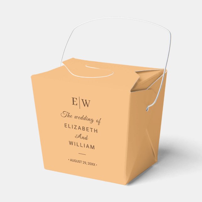 Elegant Simple Peach Monogram Wedding Favor Boxes (Front Side)