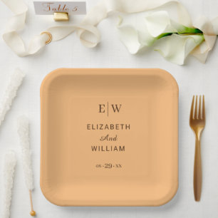 Elegant Simple Peach Monogram Wedding Paper Plates