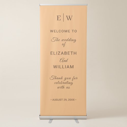 Elegant Simple Peach Monogram Wedding Retractable Banner