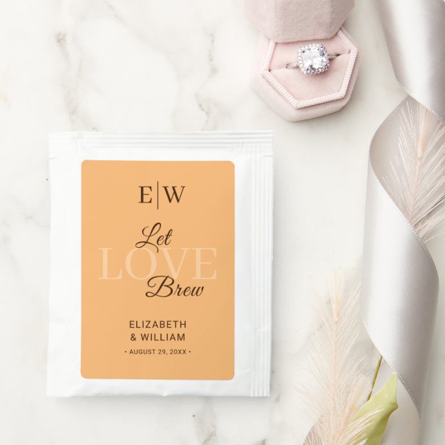 Elegant Simple Peach Monogram Wedding Tea Bag Drink Mix (Wedding)