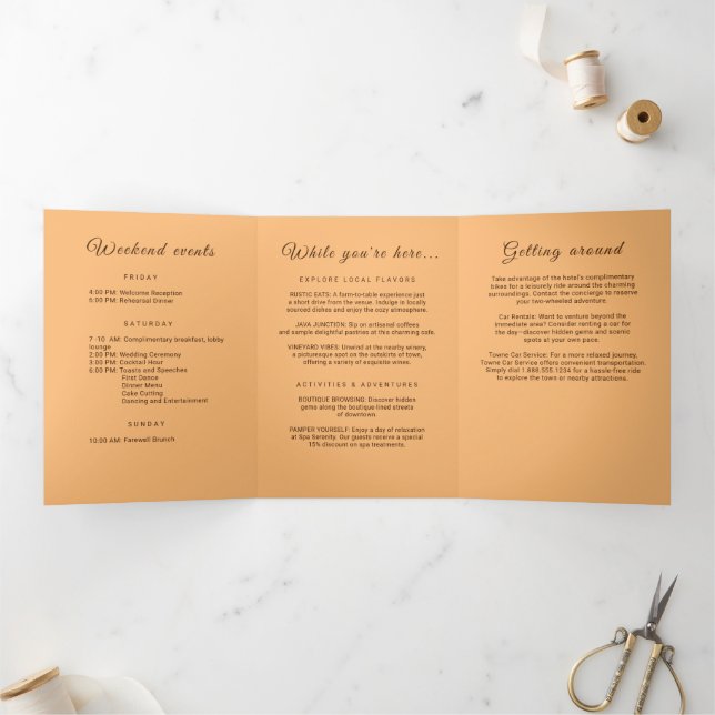 Elegant Simple Peach Monogram Wedding Tri-Fold Program (Inside)