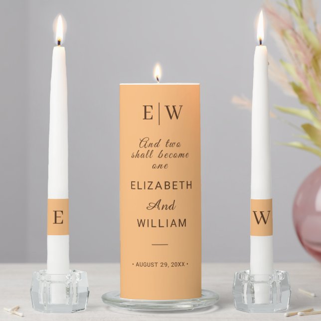 Elegant Simple Peach Monogram Wedding Unity Candle Set (In Situ)