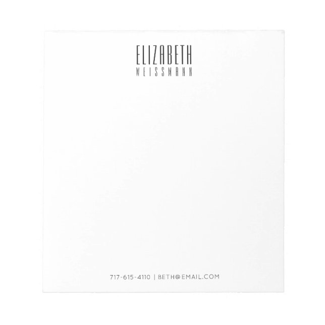 Elegant Simple Personalized Name Contacts  Notepad (Front)