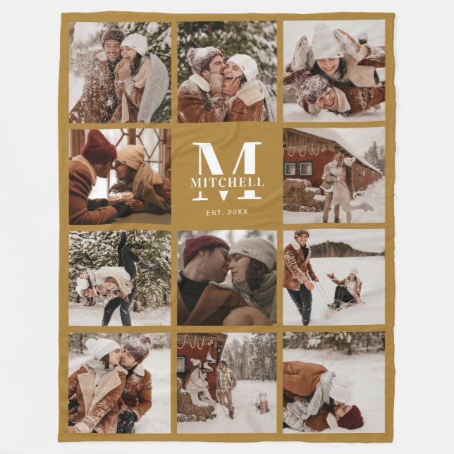 Elegant Simple Photo Collage Fall Tones Keepsake Fleece Blanket (Front)