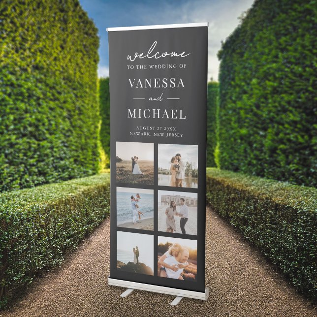 Elegant Simple Photo Collage Wedding Welcome Retractable Banner (Creator Uploaded)