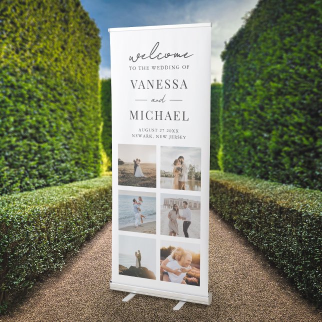 Elegant Simple Photo Collage Wedding Welcome Retractable Banner (Creator Uploaded)