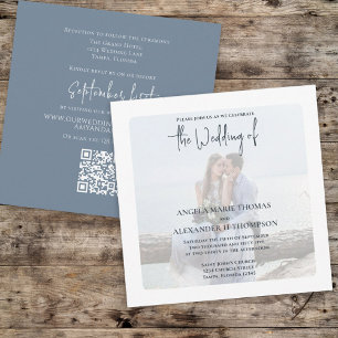 Elegant Simple Photo Dusty Blue QR Code RSVP Invitation