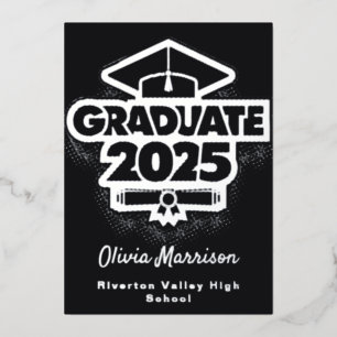 Elegant Simple Photo Graduation Party Modern black Foil Invitation