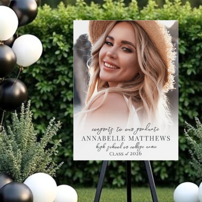 Elegant Simple Photo Graduation Party Sign (Elegant Simple Stylish Photo Graduation Party Sign)