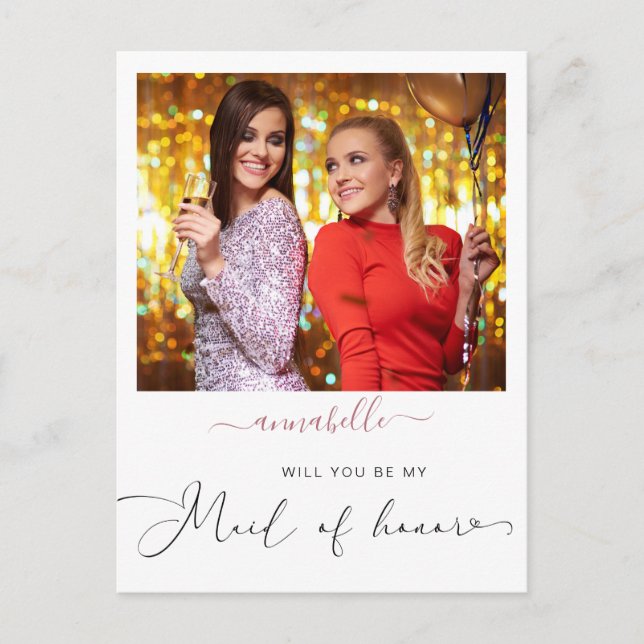 Elegant Simple Photo Maid Of Honor Proposal Postcard (Front)