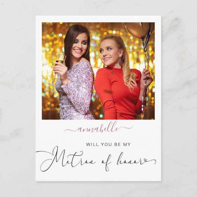 Elegant Simple Photo Matron Of Honor Proposal Postcard (Front)