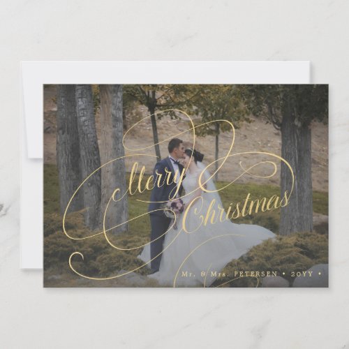 Elegant simple photo newlywed Merry Christmas  Holiday Card