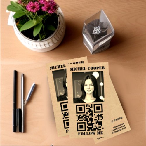 Elegant simple photo QR code logo Business Card