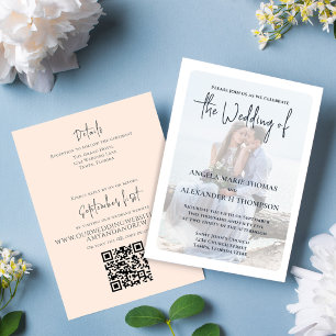 Elegant Simple Photo QR Code RSVP Online Peach Invitation