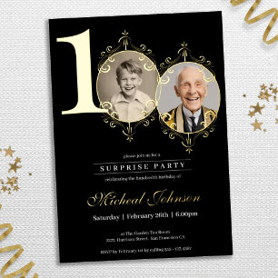 Elegant Simple Photo Surprise 100th Birthday Party Foil Invitation