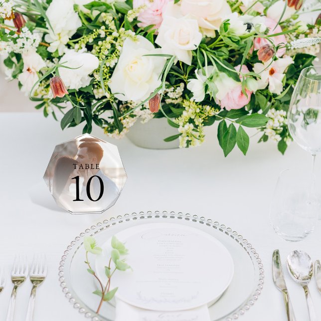Elegant Simple Photo Wedding Table Number  Block (Creator Uploaded)