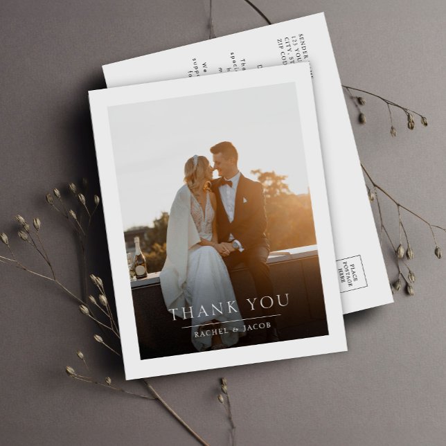 Elegant Simple Photo Wedding Thank You Postcard (Creator Uploaded)
