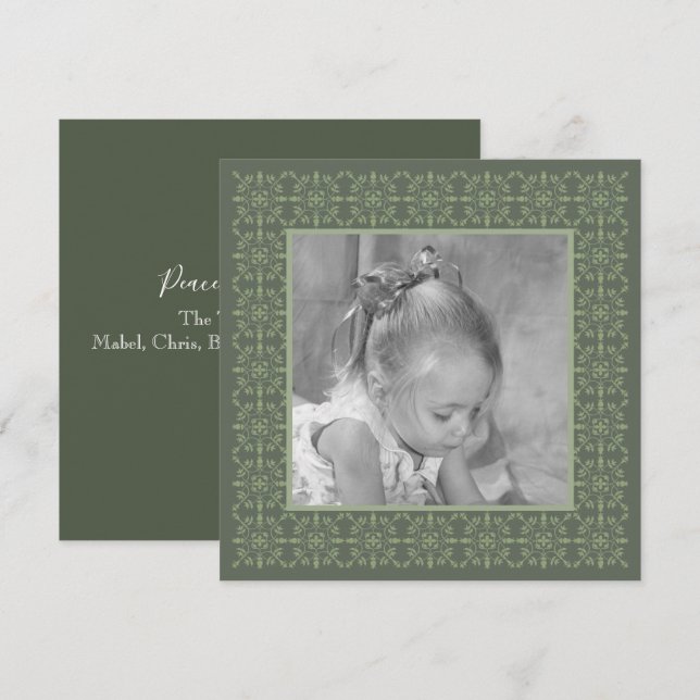 Elegant Simple Photo Winter Green Snowflake Holiday Card (Front/Back)