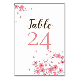Elegant Simple Pink Cherry Blossoms Wedding Table Number