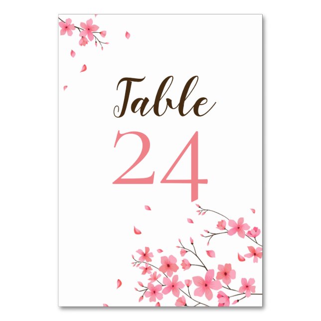 Elegant Simple Pink Cherry Blossoms Wedding Table Number (Front)