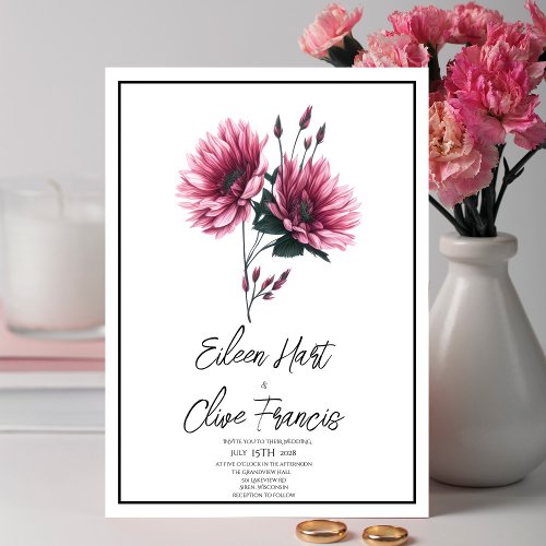 Elegant Simple Pink Daisy Flowers Wedding Invitation