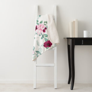 Elegant Simple Pink floral Sherpa Blanket