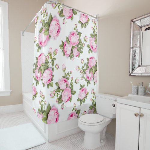 Elegant Simple Pink floral Shower Curtain