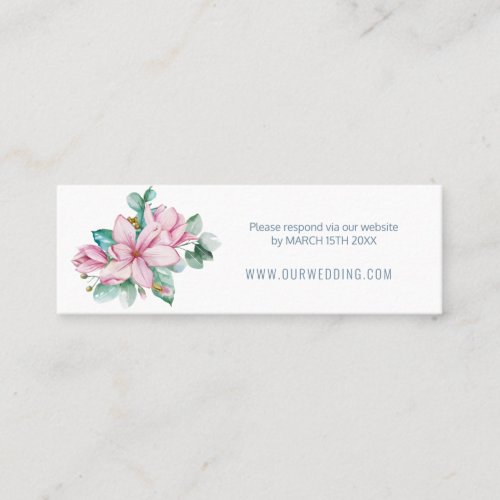 Elegant simple pink floral wedding website RSVP Mini Business Card