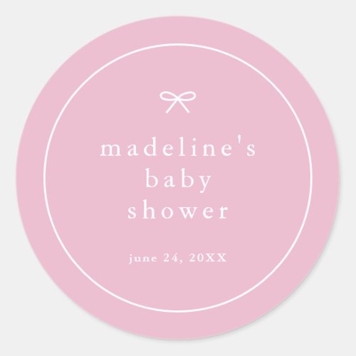 Elegant Simple Pink Girls Baby Shower Classic Round Sticker