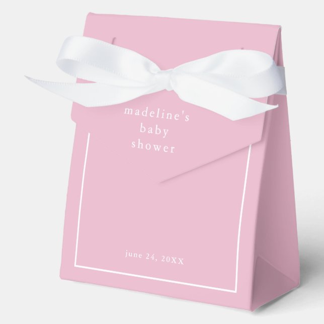 Elegant Simple Pink Girls Baby Shower Favor Boxes (Front)