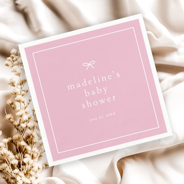 Elegant Simple Pink Girls Baby Shower Napkins (Simple bow pink girls baby shower favor and/or envelope stickers.)