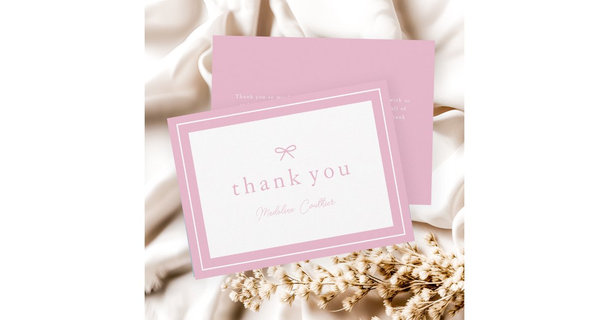 Elegant Simple Pink Girls Baby Shower Thank You Card | Zazzle