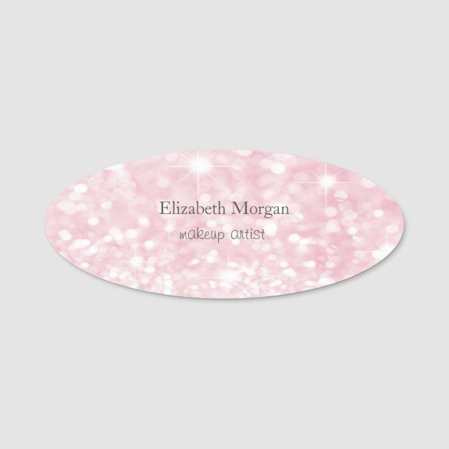 Elegant  Simple  Pink Glitter Bokeh Name Tag (Front)