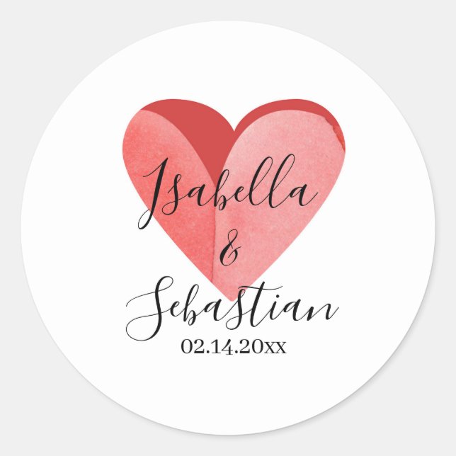 Elegant Simple Pink Heart Wedding Invitation Classic Round Sticker (Front)