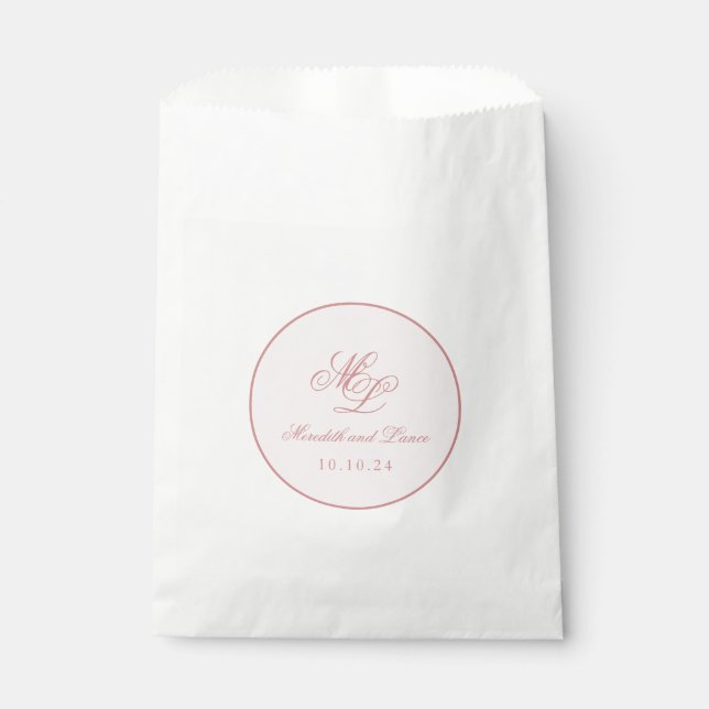 Elegant Simple Pink Monogram Circle Wedding Favor Bag (Front)