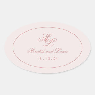 Elegant Simple Pink Monogram Oval Sticker