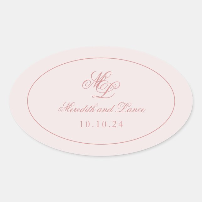 Elegant Simple Pink Monogram Oval Sticker (Front)