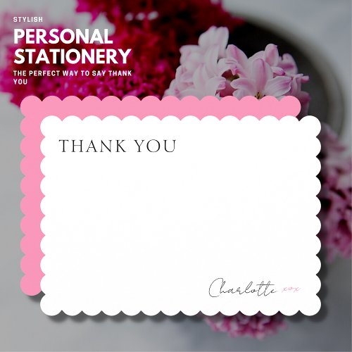 Elegant Simple Pink Scalloped Edge Thank You Card