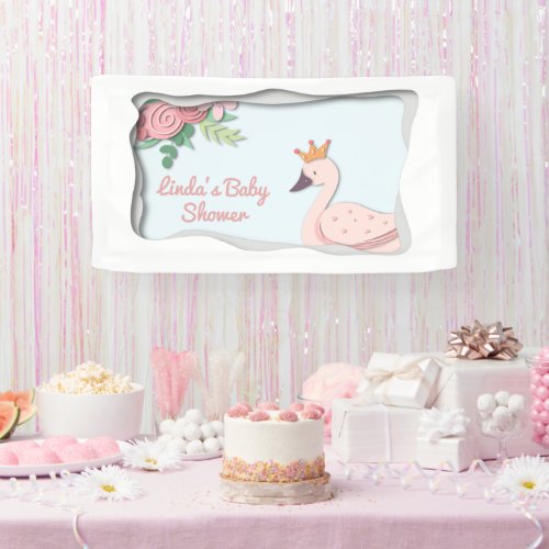 Elegant Simple Pink Swan Princess Baby Shower Banner