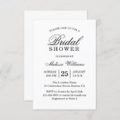 Elegant Simple Plain Black and White Bridal Shower Invitation (Front/Back)