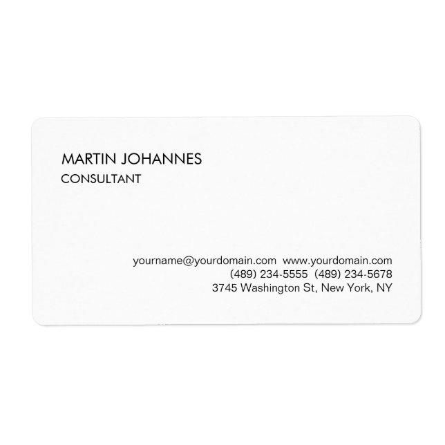 Elegant Simple Plain Black White Business Card Label (Front)