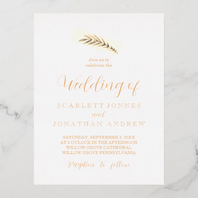 Elegant Simple Plant Wedding  Foil Holiday Postcard (Front)