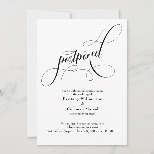 Elegant Simple Postponed Wedding Announcement (Front)