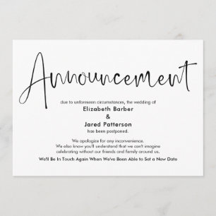 Elegant Simple Postponed Wedding Announcement Card